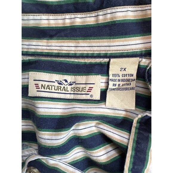 Vintage 90s Preppy Striped Cotton Short Sleeve Button Up Shirt 2XL Country Club - Picture 5 of 6
